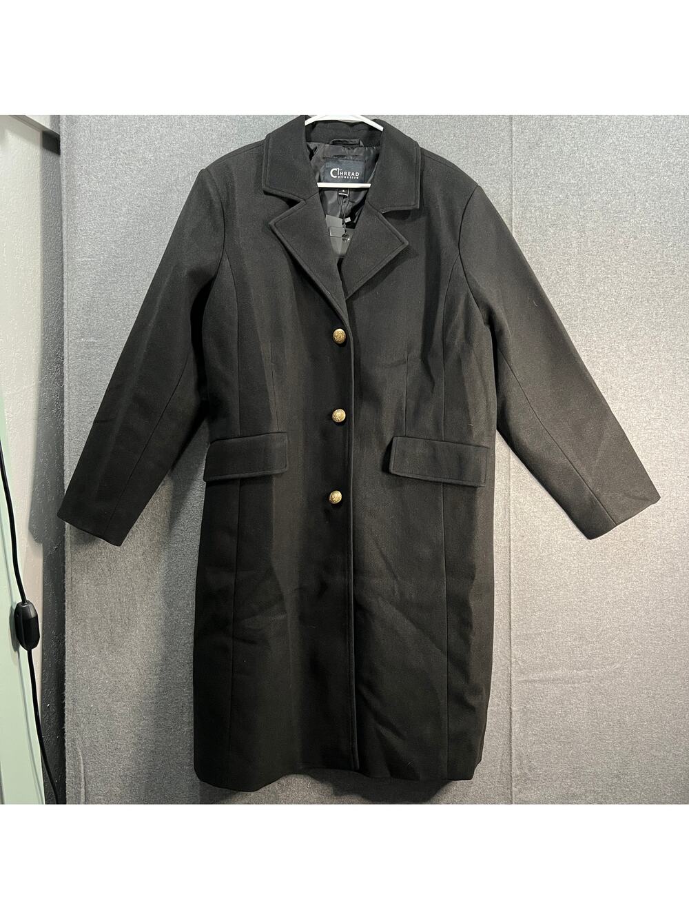 Thread Collective Faux Wool Notch Collar Long Coat Black Size X-Large